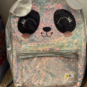 Silver and Pink Panda Sequin Kids Backpack